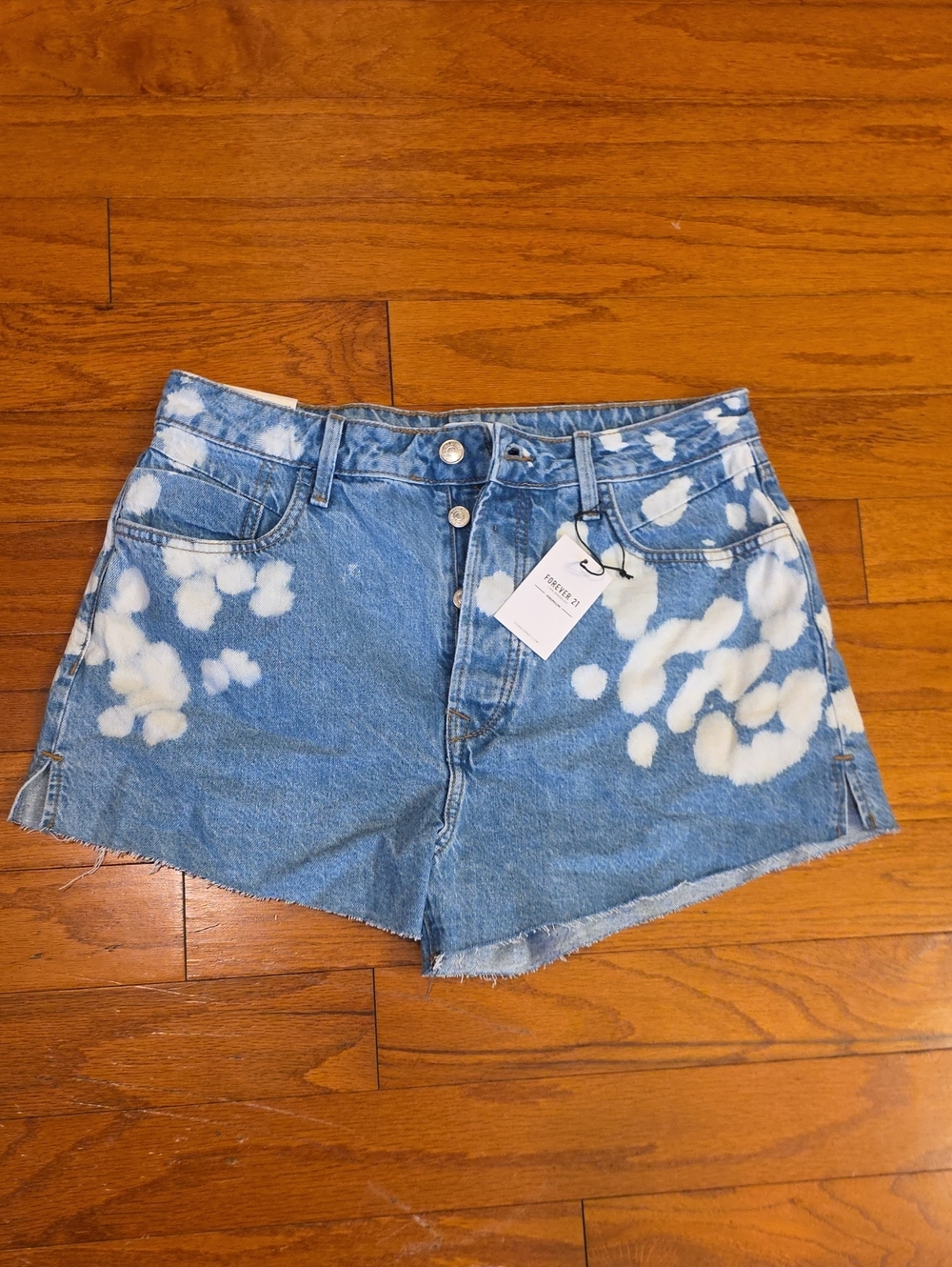 Forever 21 Bleached Spot High-Rise Denim Shorts - Blue & White Sz 30 Waist